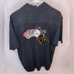 Bobby Chan 100% silk button down shirt small black button down poker cigar shirt